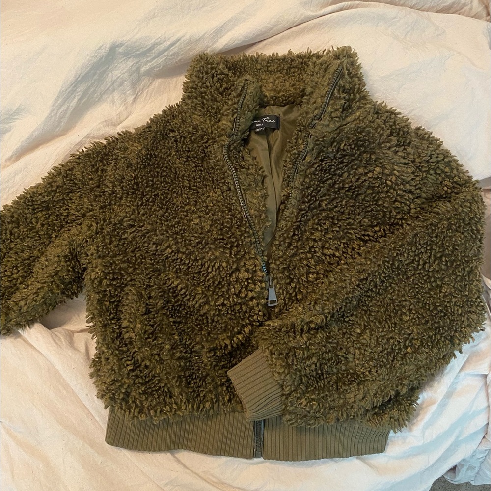 Lizard Thicket Olive Green Teddy Zip Up Coat Jacket
